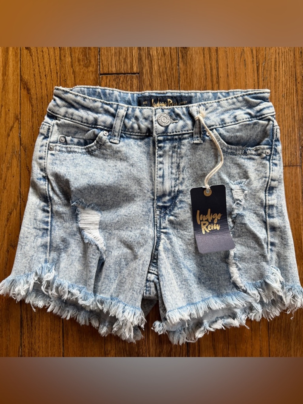 Indigo Rein Light Blue Frayed Hem Distressed Denim Shorts
